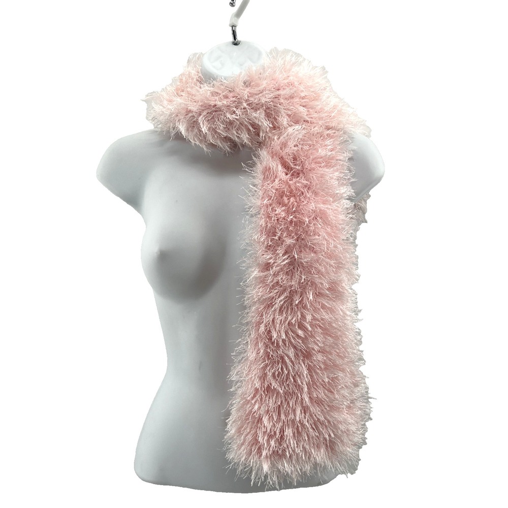 VTG Y2K Fuzzy Fluffy Eyelash Knit Scarf Light Pink Fairy Coquette Princess Long